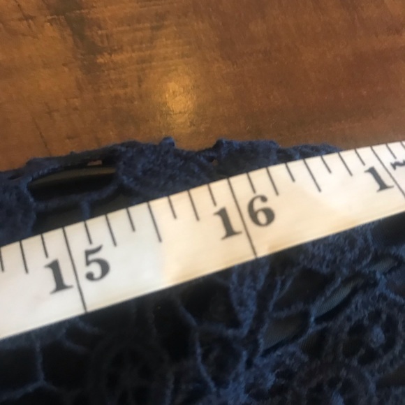 Wonder Navy Blue Crewneck Lace Overlay 3/4 sleeve Midi Dress size 0 - Picture 8 of 9